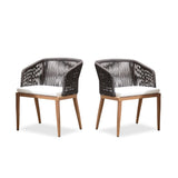 PURPLE LEAF 2 Pieces Outdoor Dining Chair All-Weather Wicker Aluminum Frame Patio Dining Chair for Lawn Garden Backyard Deck with Cushion Teak Armchair PURPLE LEAF