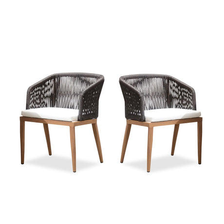 PURPLE LEAF 2 Pieces Outdoor Dining Chair All-Weather Wicker Aluminum Frame Patio Dining Chair for Lawn Garden Backyard Deck with Cushion Teak Armchair PURPLE LEAF