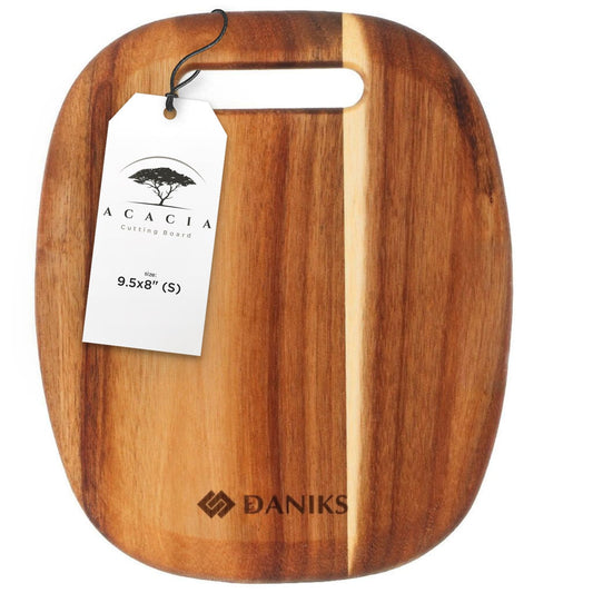 Daniks Acacia Wooden Cutting Board | 9.5x8" | Wood Board Serving Tray | Charcuterie Board | Chopping Boards for Bread, Meat, Fruit, Cheese | Carving Board