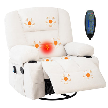 GarveeLife Massage Recliner Chair with Heating, 360° Swivel Reclining Chair for Adults with Storage and Cup Holder, Ergonomic Lift Recliner with Massage, for Living Room, Bedroom, White GarveeLife