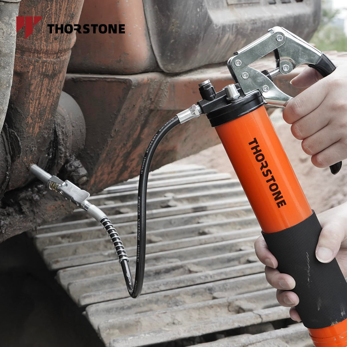 Thorstone Grease Gun Kit, 7000PSI Heavy Duty Pistol Grip Grease Guns Set | Loop & Lock Storage | 14oz Load Capacity | 18" Flex Hose | 1 Lock Coupler | 1 90 Degree Grease Coupler | 1 Basic Coupler Thorstone