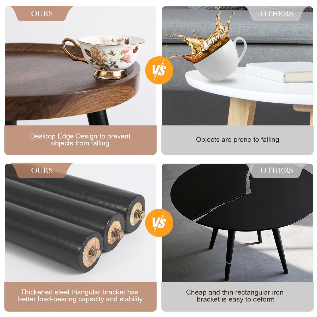 Nesting Coffee Table Set of 2, Modern Round Coffee Tables Nesting Side Table Set, Easy Assembly Nesting Tables for Living Room, Walnut Wood End Tables for Home Office Yard Dongxw