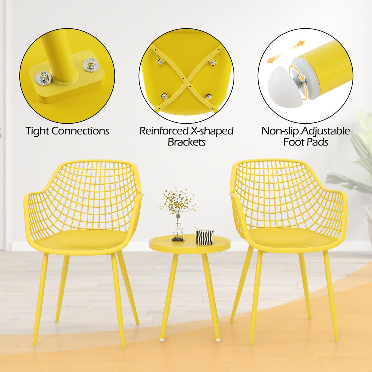 Tangkula 3 Piece Patio Bistro Set, All Weather Heavy Duty Table and Chairs Set of 2 with Widen Seats, Outdoor Furniture Set for Porch, Balcony, Backyard (Yellow) Tangkula