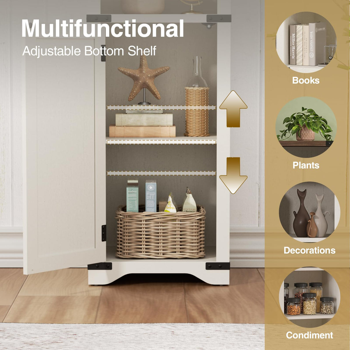 Farmhouse Bookshelf, 67'' Tall Narrow Bookcase with Metal X Barn Door, Antique White Bathroom Storage Cabinet with Adjustable Shelves, 5 Tier Skinny Book Shelf for Home Office, Kitchen, Living Room FiveWillowise