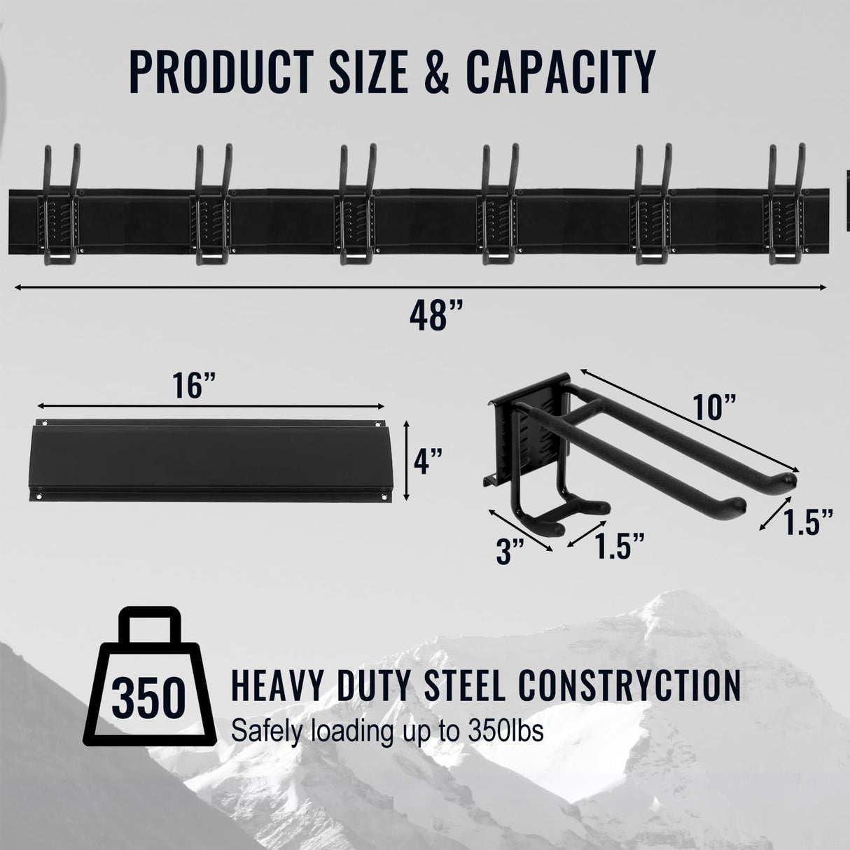 Aking Ace Wall Mount Tool Storage Rack, Heavy Duty Garage Storage Tool Organizer, Garden Tool Wall Hooks and Hangers, Hold Up to 350lbs Black Aking Ace