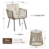 Yaheetech 3-Piece Patio Furniture Set, Outdoor PE Rattan Wicker Bistro Set w/ 2 Chairs & Tempered Glass Top Table & Cushions, for Poolside/Porch/Garden/Yard Yaheetech