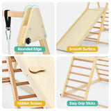 OLAKIDS Toddlers Triangle Climbing Set, 4 in 1 Foldable Kids Wood Montessori Climber Ladder with Ramp, Slide and Swing, Indoor Playground Jungle Play Gym Structure for Boys Girls Olakids