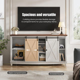 Farmhouse TV Stand for 65 75 Inch TV, 32" Tall Entertainment Center with Storage Cabinets and Barn Door, White Console Table with 3 Open storage shelve, Wood TV Console Table for Living Room, Bedroom ALLSTAND