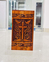 Carved Cross of Jesus Under The Book Handcrafted Rosewood Borders Engraving Wooden Cremation Box/Urns for Human Ashes Adult, Funeral Urn Box Nautical Replica Hub