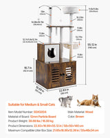 VEVOR Large Cat Tree with Litter Box Enclosure, 55.12 inches Tall, 2-in-1 Cat Tower, Multi-Level Cat Condo Furniture with Perches, Sisal Scratching Posts, Hammock, Big Kittens House for Indoor Cats VEVOR