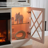 OKD Farmhouse TV Stand with Fireplace, 70'' Entertainment Center Stand with 36" 3-Sided Glass Electric Fireplace for TVs Up to 80 in, with 2 Drawers & 2 Storage Cabinet for Living Room, Antique White OKD