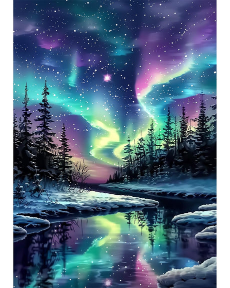 Northern Diamond Art Kits for Adults, Landscape Crafts 5D Diamond Painting Kit for Adult Beginners, Nature Starry Night DIY Round Dots Full Drill Diamonds Paintings for Home Wall Decor Gifts 12X16 In Luckyrichrui