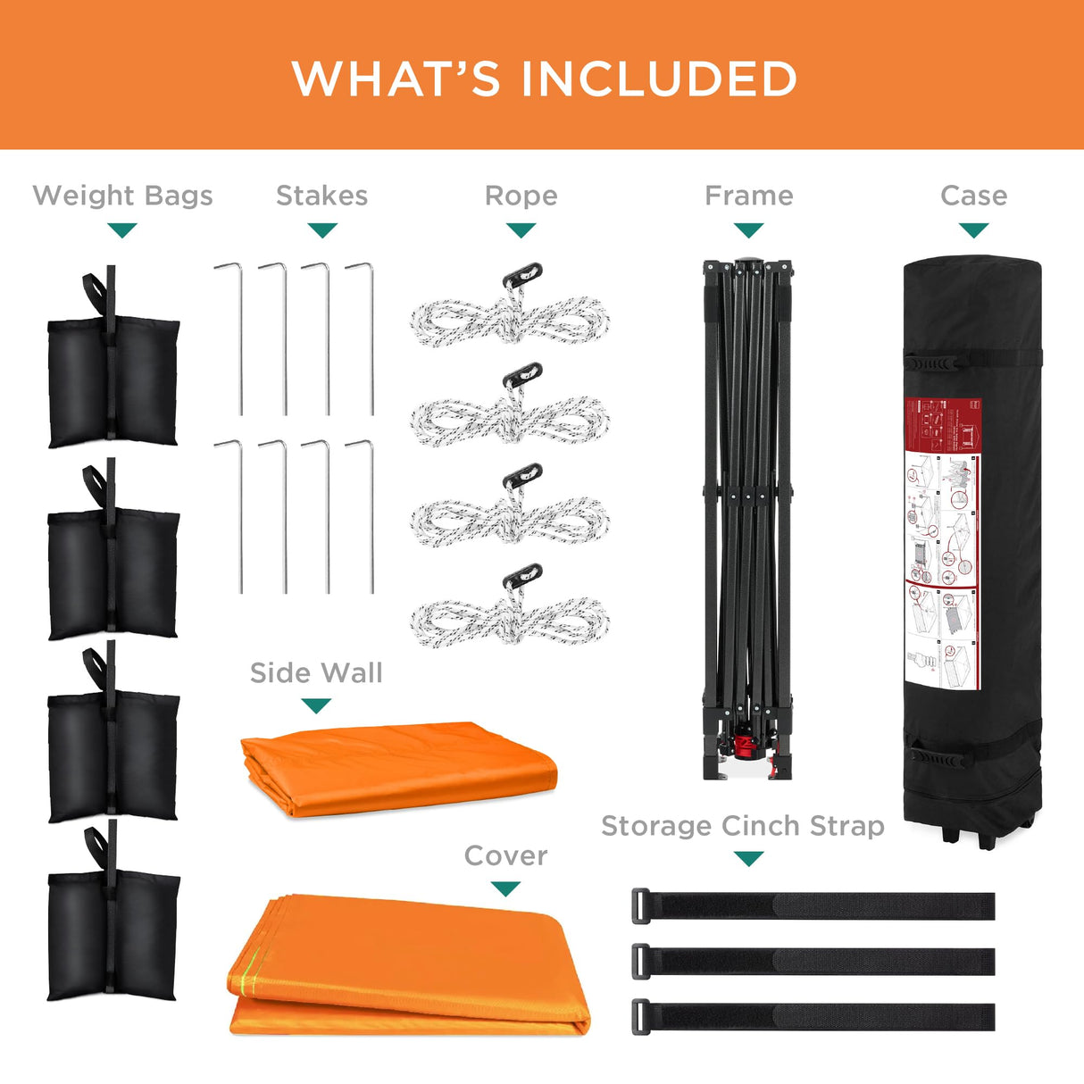 Best Choice Products 10x10ft Easy Pop Up Canopy w/Side Wall, 10 Pockets, Portable Carrying Case, 1-Button Setup, 4 Weight Bags - Orange Best Choice Products