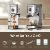 Spacekey Espresso Machine 20 Bar, Professional 1350W Espresso Maker with Milk Frother, Compact Stainless Steel Cappuccino & Latte & Americano Maker with 39oz Removable Water Tank, Silver Spacekey