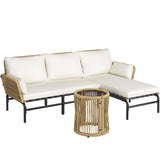 Yaheetech 3 Pieces L-Shaped Conversation Sofa Set, Outdoor Patio Furniture Set w/Detachable Lounger, Thick Cushions, Glass Side Table for Patio, Backyard, Porch, Garden Yaheetech