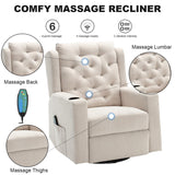 Comermax Oversized Massage Recliner Chair Swivel Rocker Recliner for Adult, Wide Seat Fabric Reclining Chair, Manual Recliner Chair with Cup Holder, Glider Rocking Chair for Nursery, Beige Comermax
