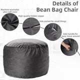 HABUTWAY Bean Bag Chair 3Ft Luxurious Velvet Ultra Soft Fur with High Rebound Memory Foam Bean Bag Chairs for Adults Plush Lazy Sofa with Fluffy Removable Sponge 3' (Grey) HABUTWAY