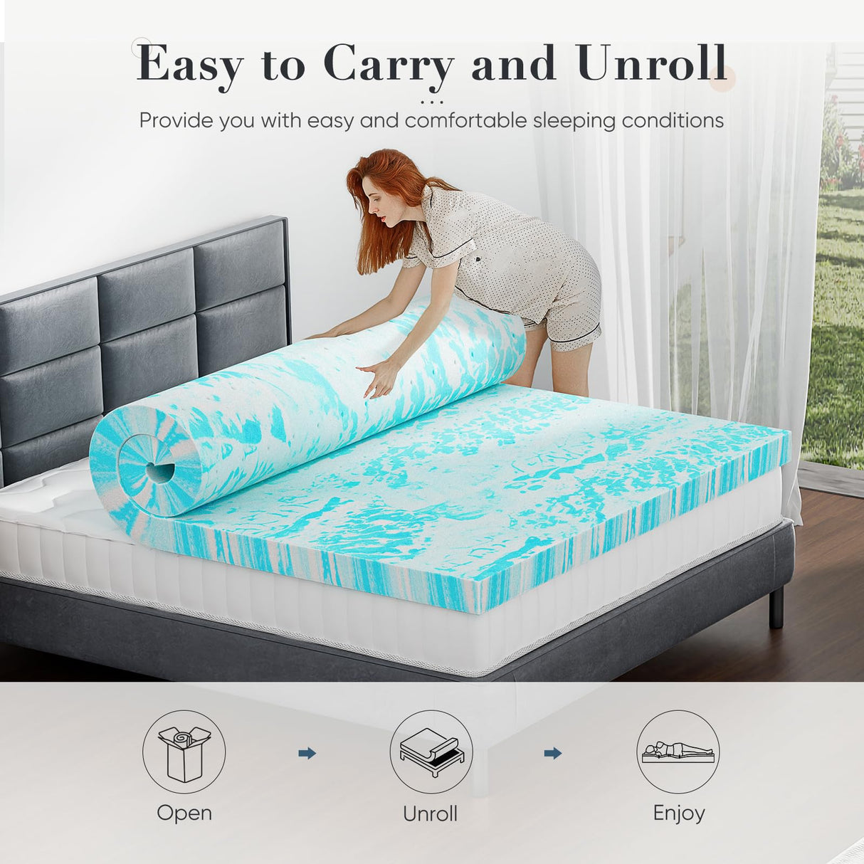 DUMOS Memory Foam Mattress Topper Full, 3 Inch Thick Gel Infused Bed Toppers for Full Size Bed, Cooling Soft Mattress Pads for Sleeper Sofa, RV, Camper, CertiPUR-US Certified, Blue DUMOS