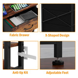 Furnulem Tall Night Stand with LED & USB Ports, 45.3inch Nightstand with Open Bookshelf, Bedside Table with 3 Fabric Drawers for Bedroom/Dorm/Office, Rustic Brown Wood-Metal Frame Furnulem