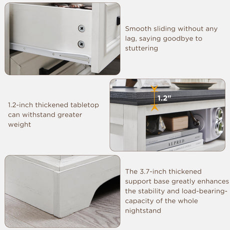 ACCOHOHO 18" Farmhouse Nightstand with Charging Station,End Table with 2 Drawers Storage,Side Table,Bedside Cabinet for Bedroom,Living Room,White ACCOHOHO