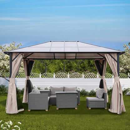 Grand Patio 10'x13' Gazebo Outdoor Hardtop Polycarbonate Gazebo Canopy with Netting and Curtains for Garden, Patio, Backyard - WoodArtSupply