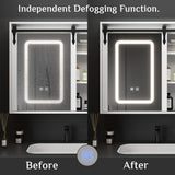 FUNISIR Mirror Medicine Cabinet Wall Mounted, 35.4" x 27.6" Bathroom Lighted Mirror Medicine Cabinet with Farmhouse Sliding Barn Door, Makeup Vanity Mirror with Defogger, Dimmer, Storage FUNISIR