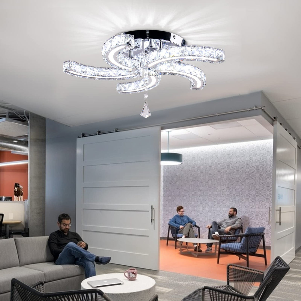 Cainjiazh Modern Crystal Chandeliers Acrylic Crystal Led Ceiling Light Fixtures Arm Pendant Lighting Stainless Steel Ceiling Lamp Hanging Lights for Living Room Dining Room Bedroom (Cold White) Cainjiazh