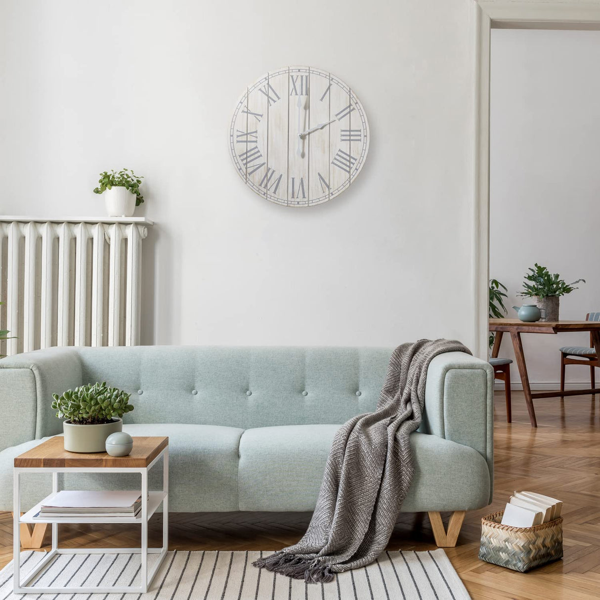 Elegant Designs HG2003-WWH Wood Plank 23" Large Coastal Rustic Wall Clock, White Wash Elegant Designs