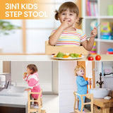 Toddler Tower, Kitchen Stool Helper for Toddlers, Learning Wooden Tower with Chalkboard and Backrest, 3 in 1 Kitchen Standing Tower, Foldable Weaning Table with Safety Rail, Step Stool Montessori DGD