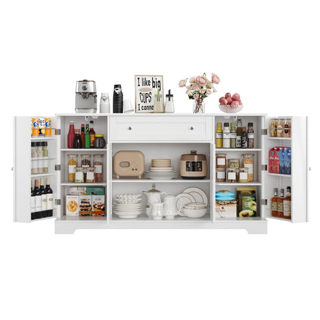 HITHOS 54" Buffet Cabinet with Storage, Modern Kitchen Buffet Sideboard with Drawer, Wood Coffee Bar Cabinet with Adjustable Shelves, Kitchen Storage Cabinet for Dining Room, Living Room, White HITHOS