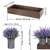 Set of 3 Small Potted Plants Arrangement Artificial Lavender Flower Plants in Rustic Galvanized Metal Pots with Decorative Wood Tray for Farmhouse Table Centerpiece Windowsill Country Indoor Decor Winlyn
