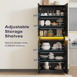 Furnify 71" Tall Pantry Storage Cabinet, Kitchen Pantry with High Gloss Doors, Modern Buffet Hutch Cabinet with Led Light and Adjustable Shelves for Dining Room, Living Room, Black Furnify