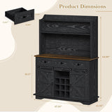 REVOMINCA 63 Inch Tall Coffee Bar Cabinet with 3-Tier, Kitchen Hutch with 3 Large Drawers, Farmhouse Coffee Bar with 9 Wine Racks & 3 Glass Holders, Wine Storage Cabinet for Living Dining Room, Black REVOMINCA
