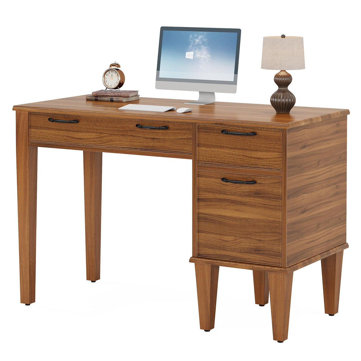 Tribesigns 47" Computer Desk with 3 Drawers, Farmhouse Office Desk with Storage, Wood Teacher Desk Writing Table with File Drawers for Home Office, Bedroom, Study Room, Brown Tribesigns
