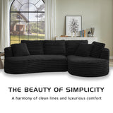 Tabaray 120.9'' Minimalist Curved Sofa, Boneless Modular Sectional Sofa, Cloud Corduroy L-Shaped Couch with Right Chaise, Modern Floor Couches for Living Room, Apartment, No Assembly Required, Black Tabaray