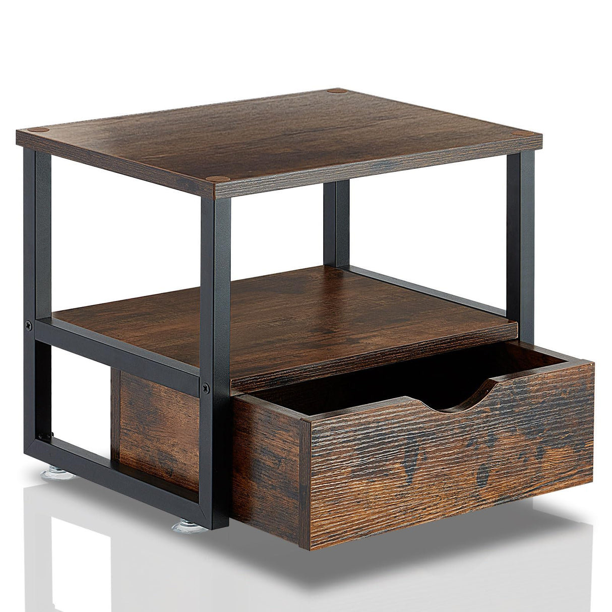 jarrvz Modern 2 Tier Printer Stand Retro Brown Printer Desk with Sliding Storage Drawer Printer Stand Rolling Cart Rack for Fax Machine, Scanner Office and Home Storage Rack, Retro Brown jarrvz