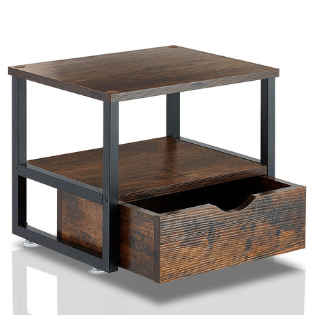 jarrvz Modern 2 Tier Printer Stand Retro Brown Printer Desk with Sliding Storage Drawer Printer Stand Rolling Cart Rack for Fax Machine, Scanner Office and Home Storage Rack, Retro Brown jarrvz