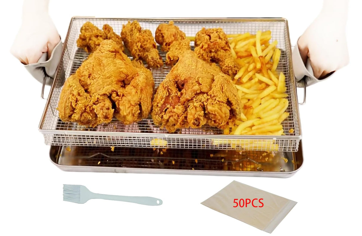 Air Fryer Basket for Oven Bacon Rack Baking Sheet Stainless Steel Basket Convection Oven Tray Dishwasher Large 16.5"x12.5" Bbq Brush Bakeware Pan Wire Rack Cookie Cooling Rack Novaspark