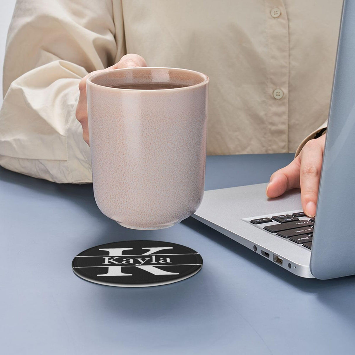 Personalized Coaster, Leather Coaster Set of 6 with Holdr Custom Name Logo Photo, Heat Resistant Waterproof Coasters for Coffee Table Kitchen Bar Housewarming (Round Leather) Xzrkcsa