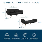 Novogratz Brittany 82 Inch Futon Sofa Bed, Upholstered Couch Sleeper with Tufted Back, Mid-Century Modern, Dark Gray Novogratz