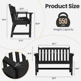 Ciokea 44" Outdoor Bench, HDPE Weatherproof Garden Bench, 2-Person Porch Benches with 550 Lbs, Waterproof Patio Benches for Outside Balcony Deck Backyard, Black Ciokea