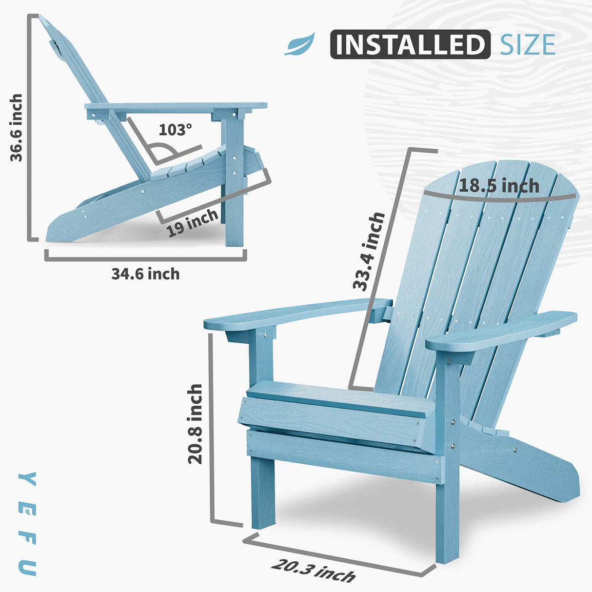 YEFU Adirondack Chair Plastic Weather Resistant, Patio Chairs, Looks Exactly Like Real Wood, Widely Used in Outdoor, Fire Pit, Deck, Outside, Garden, Campfire(Blue) YEFU