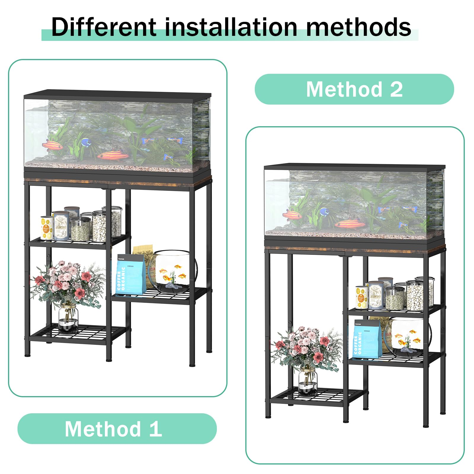 YBING 20 Gallon Fish Tank Stand with Shelf Aquarium Stand Reptile Tank Stand with 3-Tier Small Mesh Shelves 29" L x12 W x 30" H Brown - WoodArtSupply