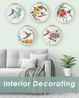 ERKOON 5 Sets Embroidery Kit for Beginners, Hummingbird and Flower Cross Stitch Set for Include Embroidery Cloth Hoops Threads for Craft Lover Hand Stitch with Embroidery Skill Techniques ERKOON