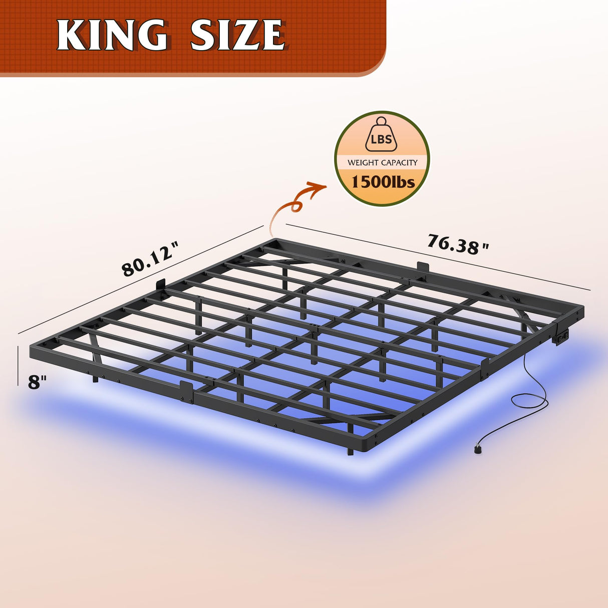 WLIVE Floating King Bed Frame, LED Bed Frame with Charging Station, Metal Platform Beds King Size with Heavy Duty Steel Slats, No Box Spring Needed, Easy Assembly, No Noise, Black WLIVE