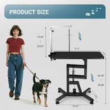 36'' Hydraulic Lift Dog Grooming Table, Adjustable Cat Drying Desktop - Foldable, Adjustable Arm, Portable, Non-Slip Dog Grooming Table for Large Small Dogs at Home, Weight Capacity 200LBS（Black) HEBESPACE