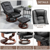 AVAWING Recliner with Ottoman, Wood Base & Adjustable Back, Faux Leather Swivel Reclining Chair with Footrest for Living Room and Bedroom, Black AVAWING