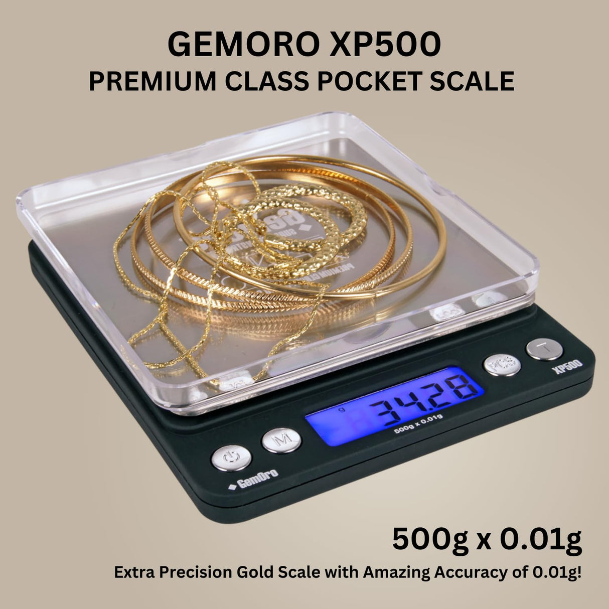 GemOro Platinum XP500 | Durable Precise Jewelers Countertop Portable Pocket Scale | Digital Precision Tool with Expert Professional Reading & Accuracy 500g x 0.01g Readability (Silver) GemOro