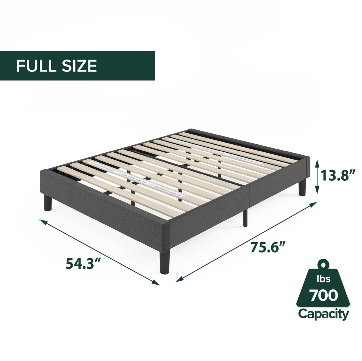 ZINUS Curtis Upholstered Platform Bed Frame, Mattress Foundation, Wood Slat Support, No Box Spring Needed, Eco Friendly WonderBox (TM) Packaging, Dark Grey, Full ZINUS