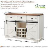 OKD 54" Farmhouse Buffet Cabinet with Storage, Large Kitchen Coffee Bar w/Sliding Barn Door, Wine & Glass Rack, Rustic Wine Bar Sideboard Table w/ 3 Drawers, Storage Shelves, Antique White OKD